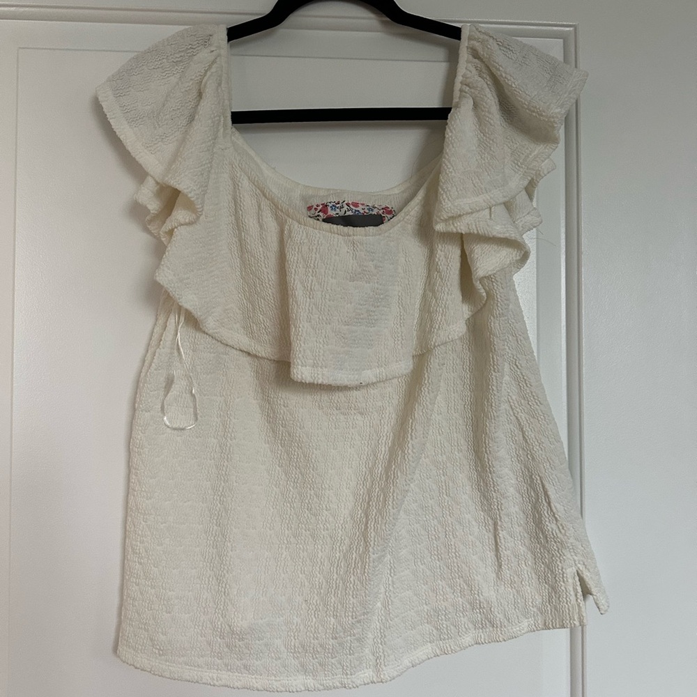 Maeve Cream Ruffle Off-Shoulder Blouse